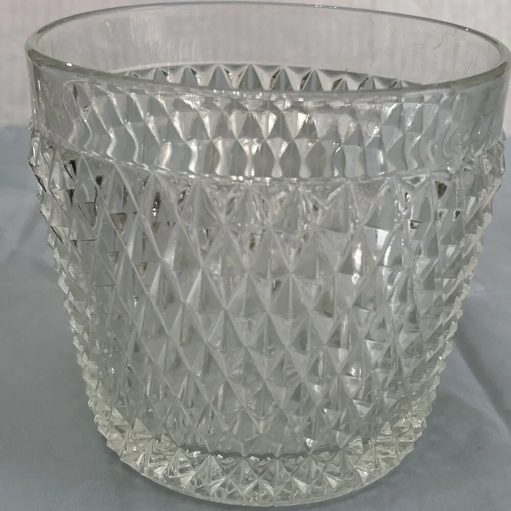 VINTAGE INDIANA GLASS CLEAR DIAMOND POINT ICE BUCKET